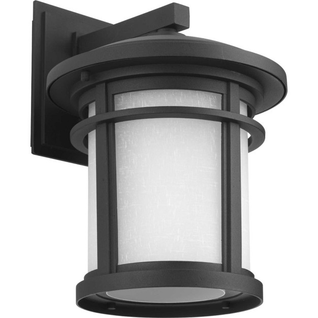 Progress Lighting Wish 1 light Outdoor Black Porcelain Wall Lantern With Etched Umber Linen Glass Shade