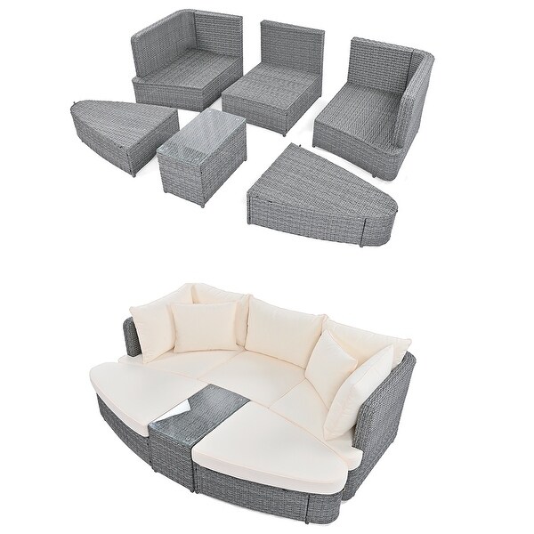 6Piece Wicker Outdoor Sectional Conversation Set with Cushions