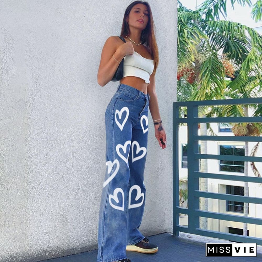 Weekeep Graffiti Tie Dye Vintage 90s Jeans Baggy High Waisted Straight Trousers Denim Capris Harajuku Women's Cargo Pants Autumn