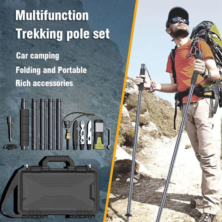 Outdoor Portable Folding Trekking Poles Aluminum oy Multifunctional Trekking Pole for Hiking And Camping