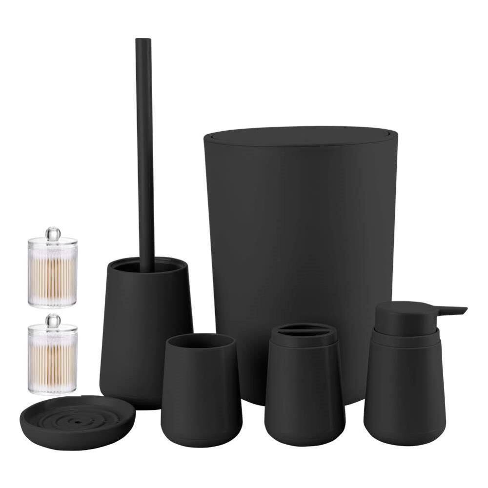 Dracelo 8-Piece Bathroom Accessory Set with Toothbrush HolderSoap DispenserSoap DishToilet Brush HolderTrash Can in Black B0B24CGMDY