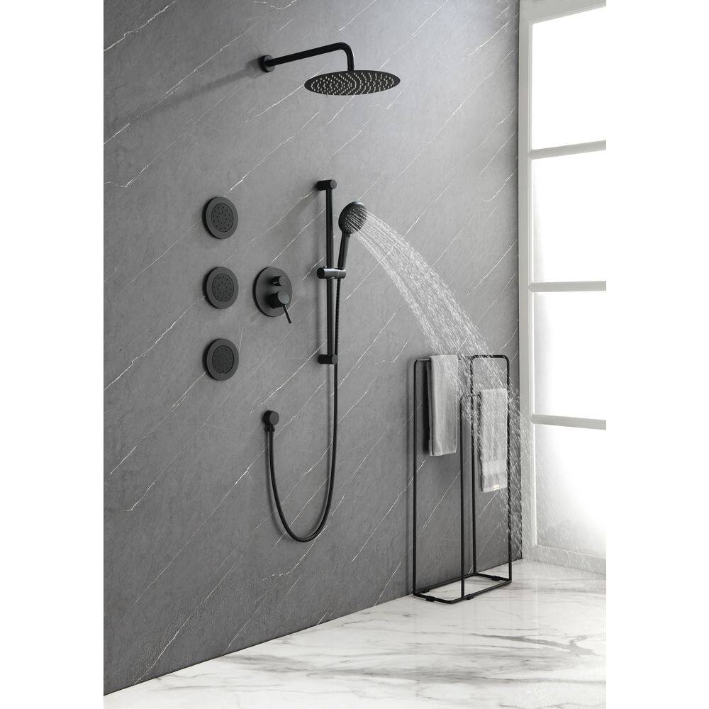 Mondawe 3-Spray Patterns Bathroom Showers 12 in. Wall Mount Round Rainfall Dual Shower Heads in Matte Black-R with 3 Body Jets MO1773DT-MB