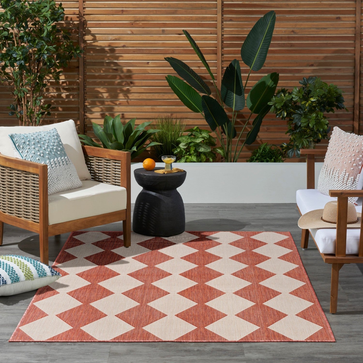 Positano Indoor/Outdoor Terracotta Geometric Rug