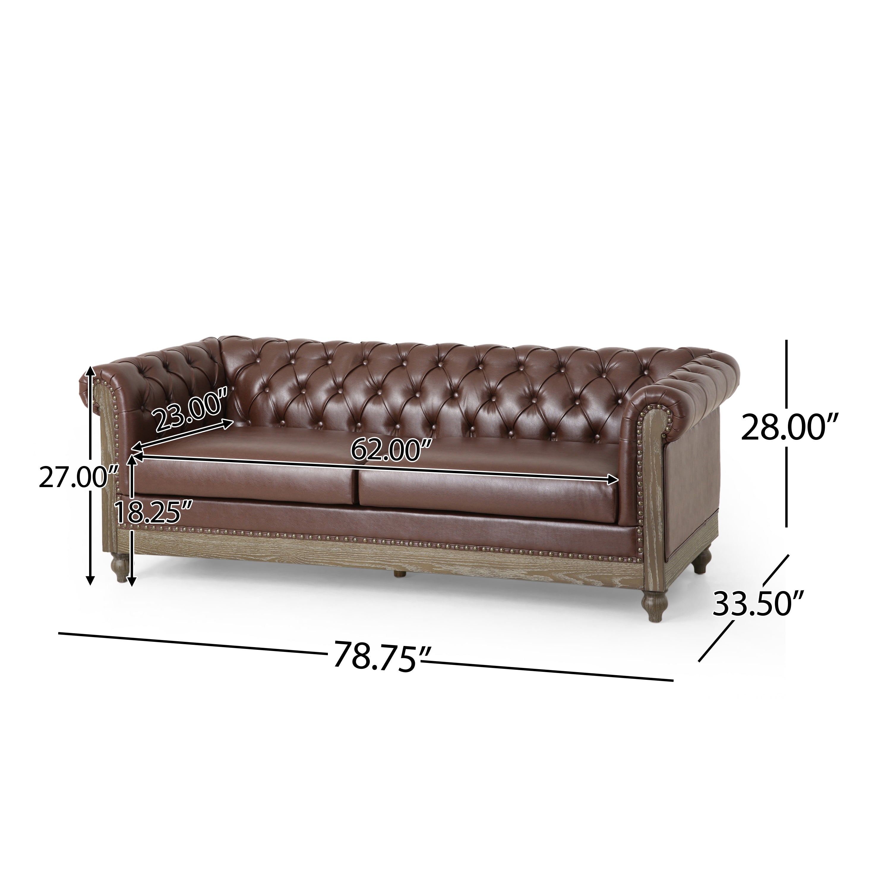 Kinzie Chesterfield Tufted 3 Seater Sofa with Nailhead Trim