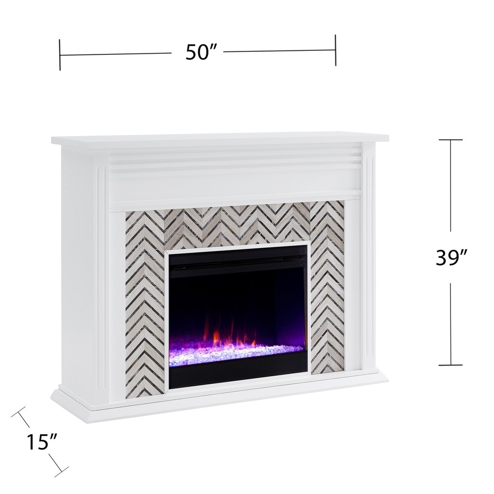 SEI Furniture Heidi Contemporary White Wood Color Changing LED Fireplace