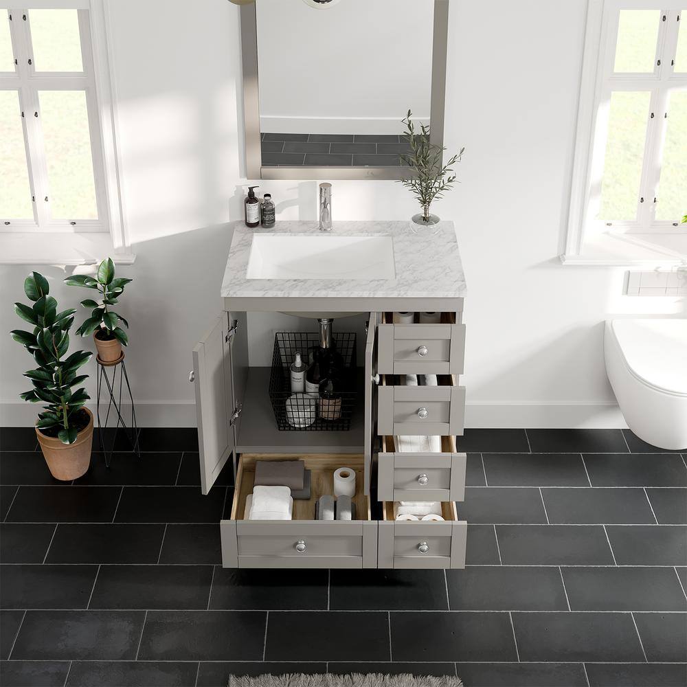 Eviva Happy 30 in. W x 18 in. D x 34 in. H Bathroom Vanity in Gray with White Carrara Marble Top with White Sink EVVN30-30X18GR