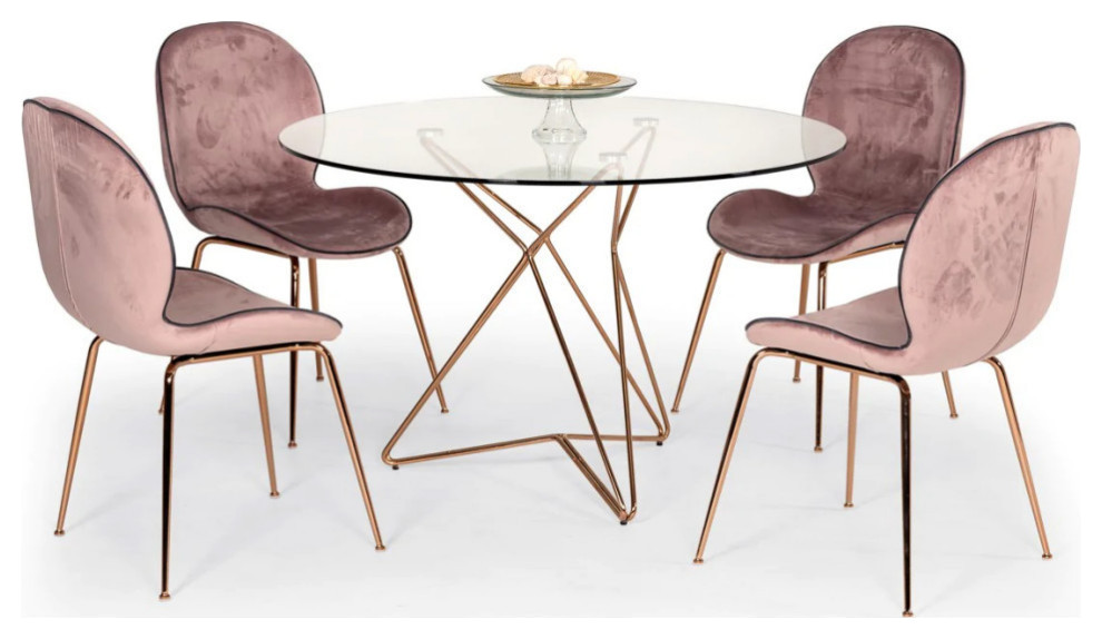 Eden Modern Pink Velvet and Rosegold Dining Chair  Set of 2   Contemporary   Dining Chairs   by V.S.D Furniture  Houzz