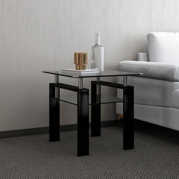 Clear Glass Top Side Table End Table Sofa Table for Living Room