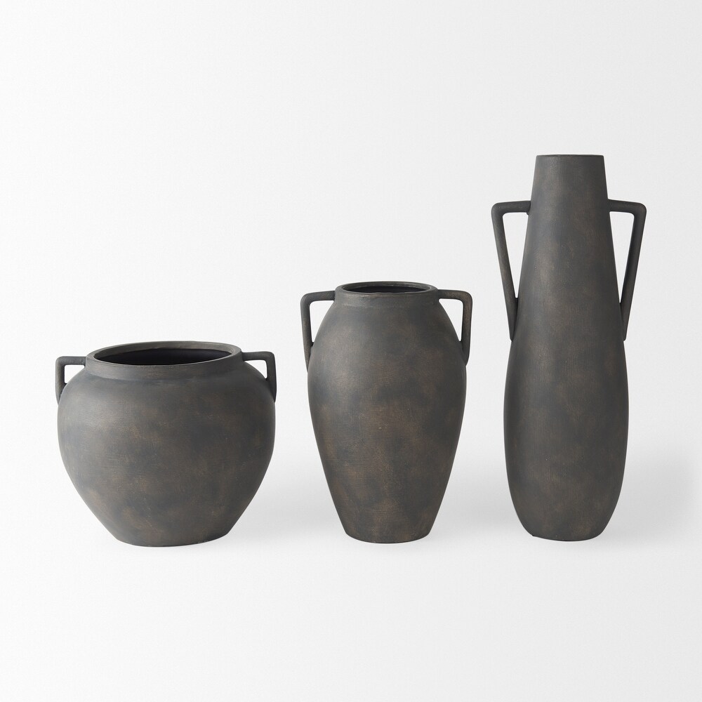 Kilian Brown And Gray Ceramic Double Ear Vase (17\