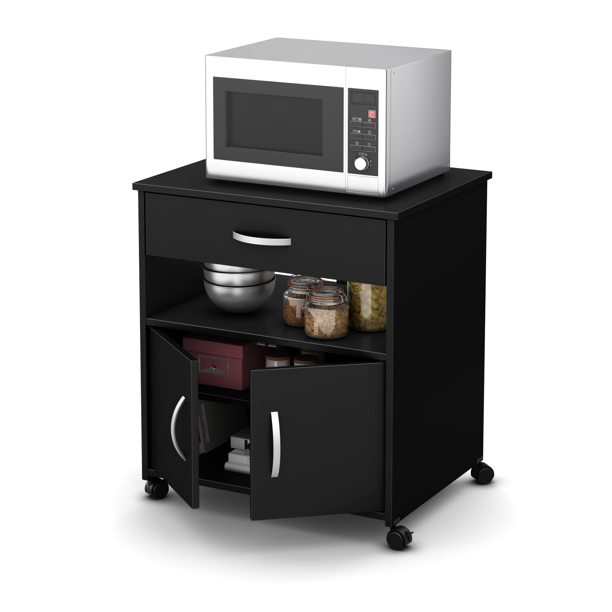 South Shore Smart Basics Microwave Cart on Wheels， Multiple Finishes