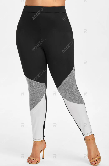 Throbbing Colorblock Shawl Collar Top and Skinny Leggings Plus Size Outfit