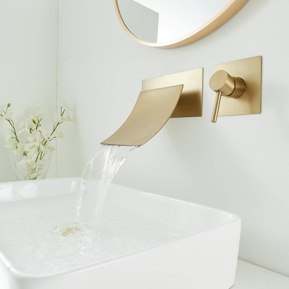 BWE Single Handle Wall Mount Spout Waterfall Bathroom Faucet in Brushed Gold A-93007-BG