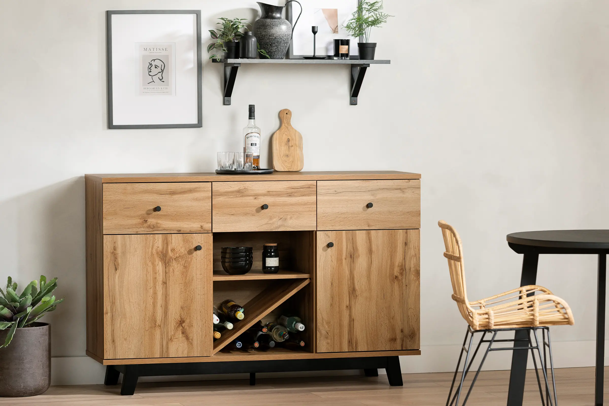 Bellami Light Brown Buffet with Wine Storage - South Shore