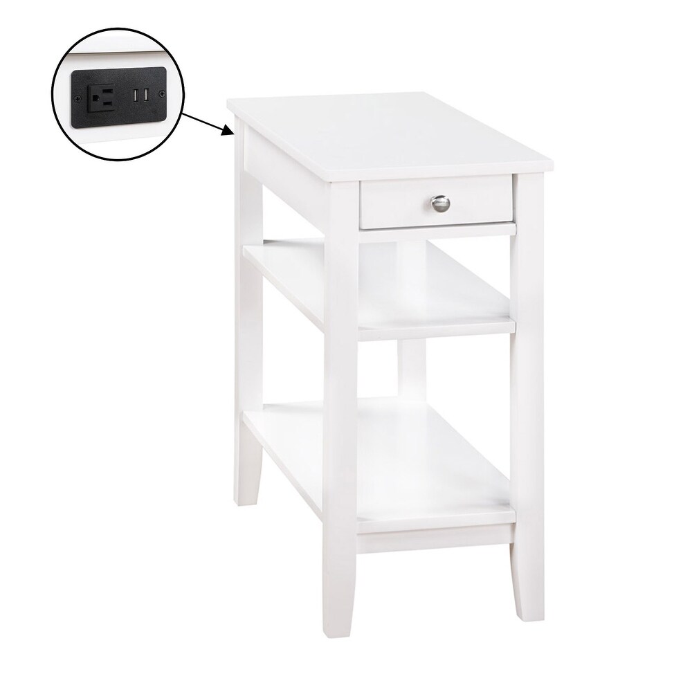 Convenience Concepts American Heritage 1 Drawer Chairside End Table with Charging Station and Shelves