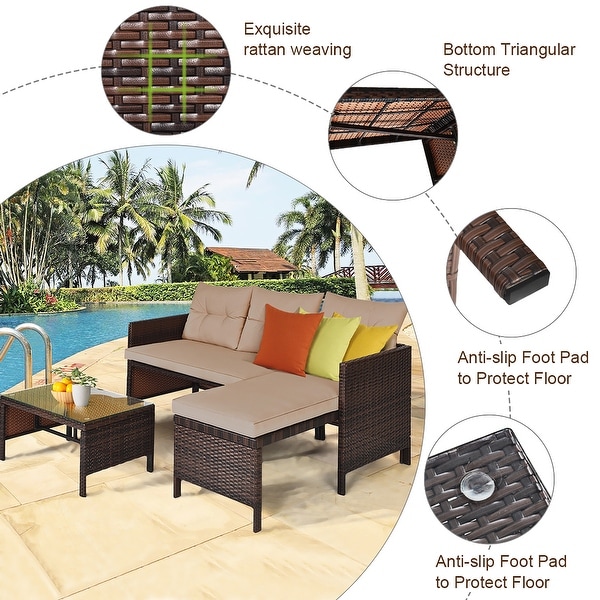 Costway 3PCS Outdoor Rattan Sofa Set