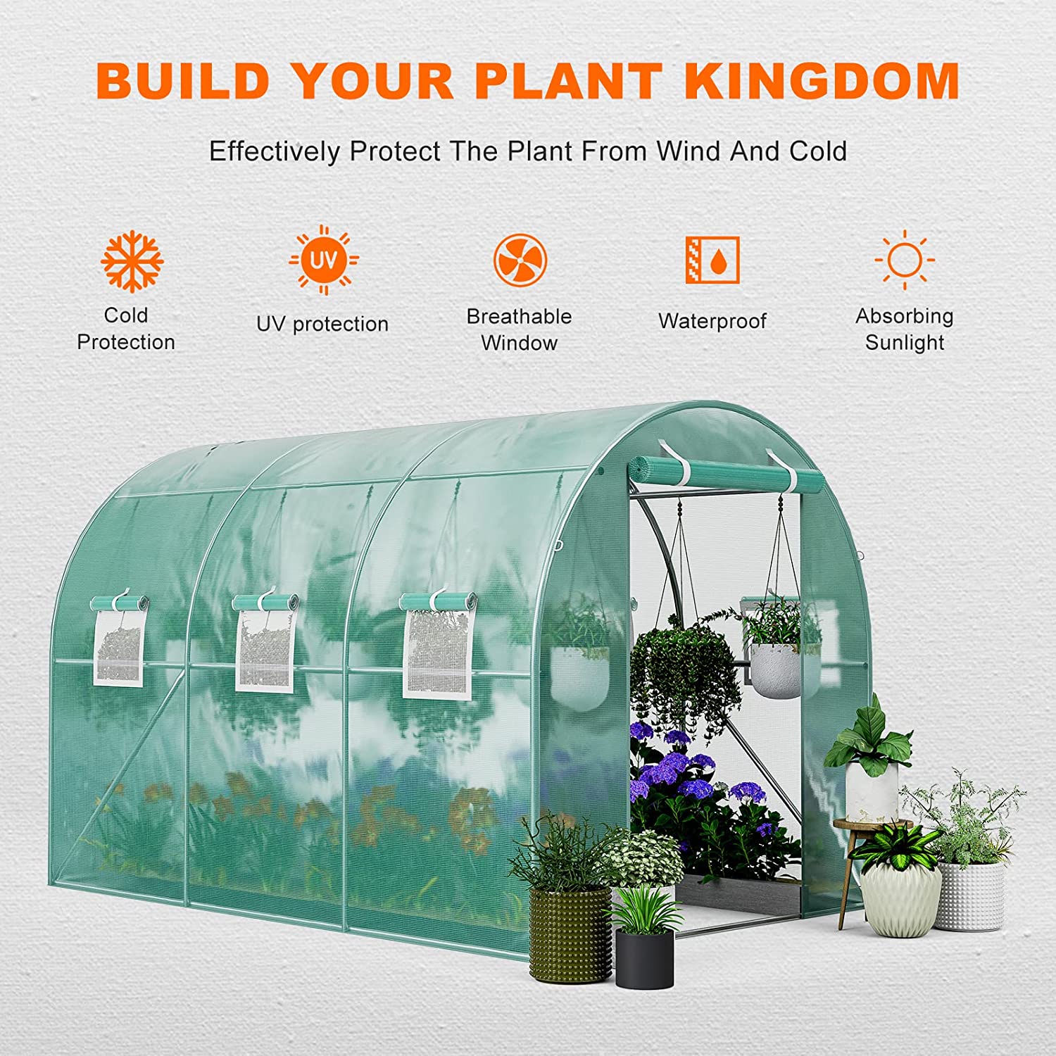 Oarlike Greenhouse for Outdoors 10x7x7FT Upgraded Large Hot House for Green Garden Plant w/ Heavy Duty Galvanized Steel Frame Portable Walk-in Tunnel Tent