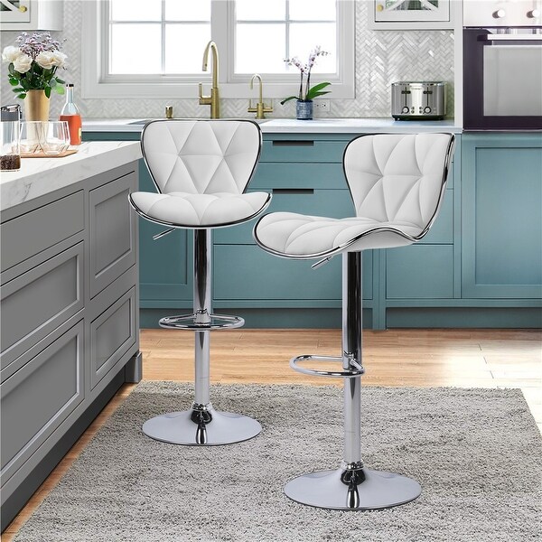 Yaheetech 2pcs Adjustable Chair Bar PU Leather Swivel Bar Stools