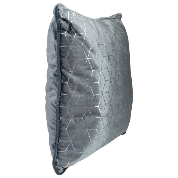 Gray And Silver Velvet Throw Pillow With Geometric Design