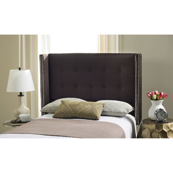 SAFAVIEH Keegan Chocolate Linen Upholstered Tufted Wingback Headboard (Twin) - - 11551631