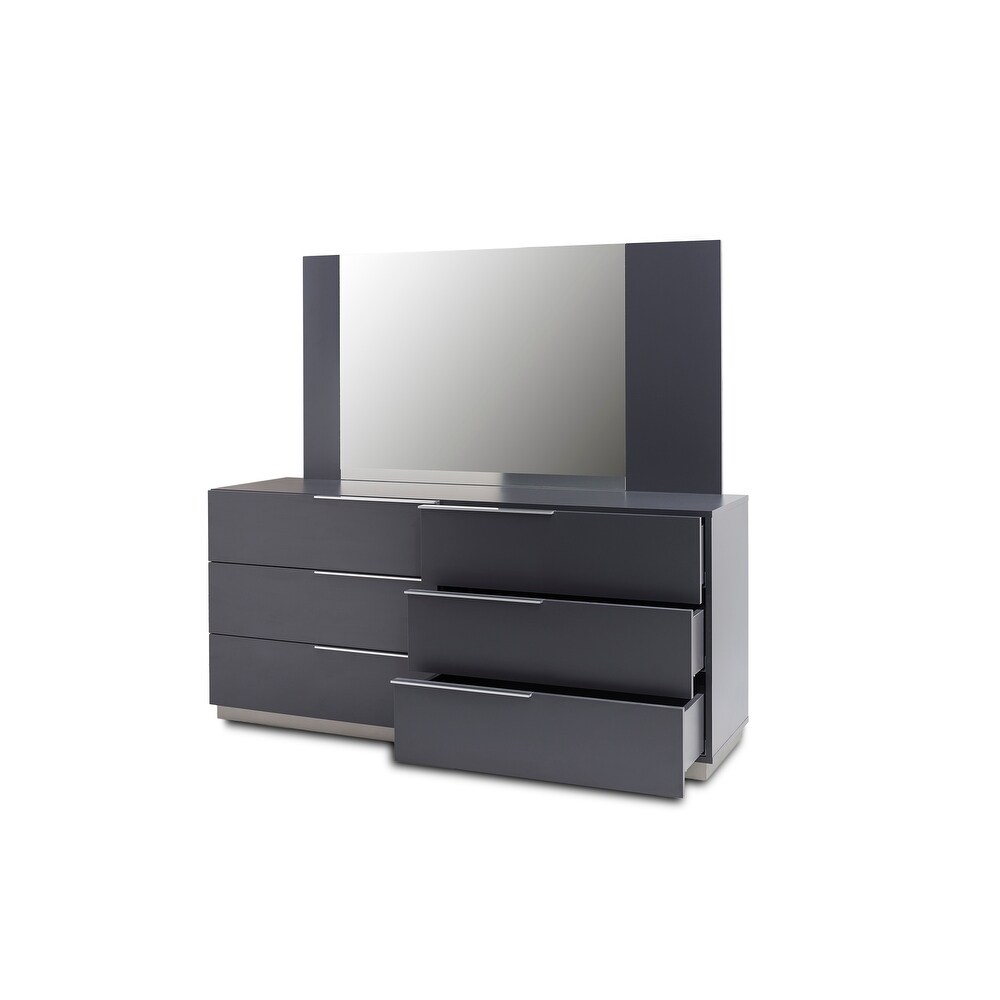 Warsaw 6 Drawer double sided dresser and mirror in Glossy Gray