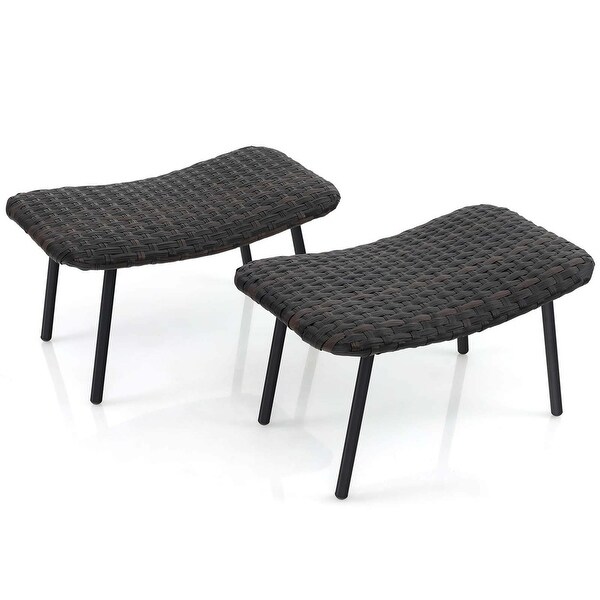 Set of 2 Patio Ottomans Multipurpose Rattan Ottomans w/ Padded Seat