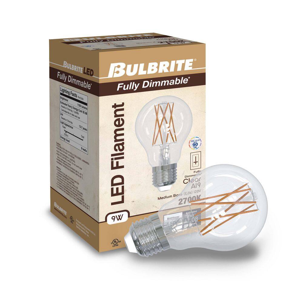 Bulbrite 75-Watt Equivalent A19 Clear Dimmable Edison LED Light Bulb Warm White (2-Pack) 861578