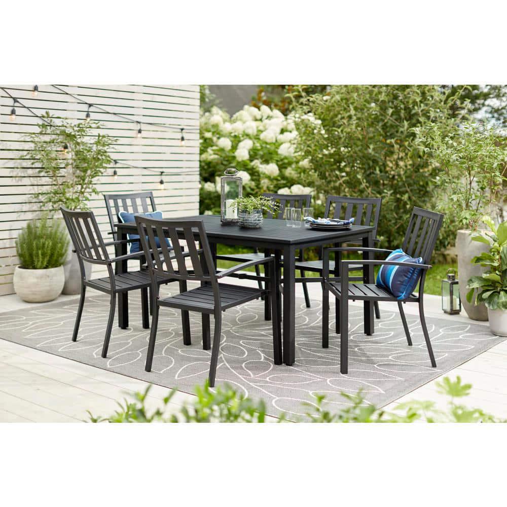 StyleWell Mix and Match Black Rectangle Metal Outdoor Patio Dining Table with Slat Top