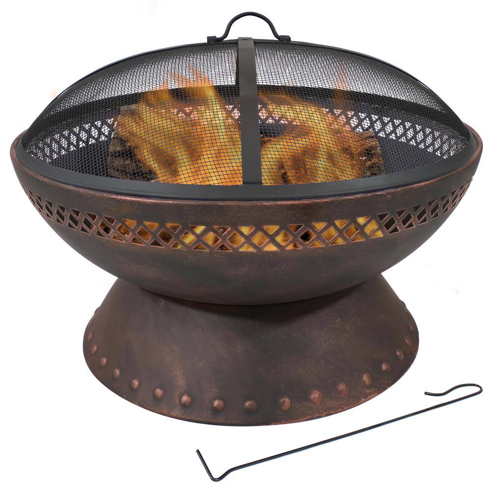 Sunnydaze Decor 25-In Chalice Steel Fire Pit with Spark Screen - Copper Finish NB-154