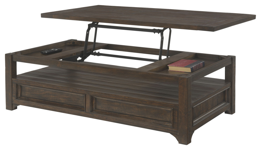 Benzara BM205982 Rectangular Wooden Lift Top Coffee Table with 2 Drawers  Brown   Transitional   Coffee Tables   by VirVentures  Houzz