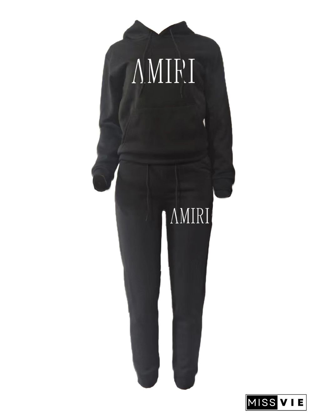 Winter Letter Printed Hoodies Sweatpants 2 Pcs Sets