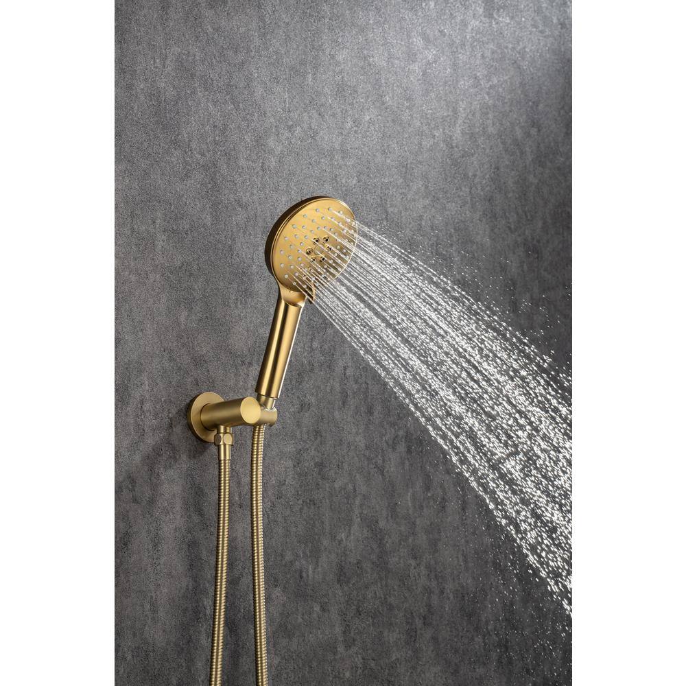 Lukvuzo 14 in. Brushed Nickel 3-Jet Shower System with Tub Spout and Rough-in Valve in Gold SNSA08FS003