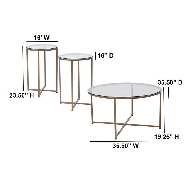 3-Piece Clear Contemporary Round Coffee and End Table Set 35.5