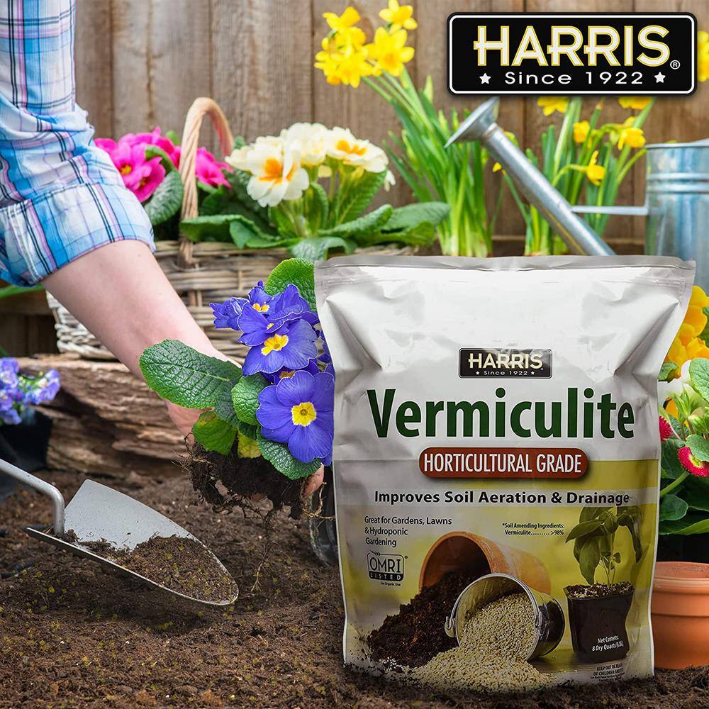 Harris 8 Qt. Premium Horticultural Vermiculite for Indoor Plants and 4 Qt. All Purpose Potting Soil Mix with Worm Castings VERM-SOIL4