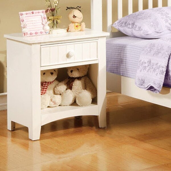 Wooden Nightstand With 1 Drawer In White Finish - - 36129932