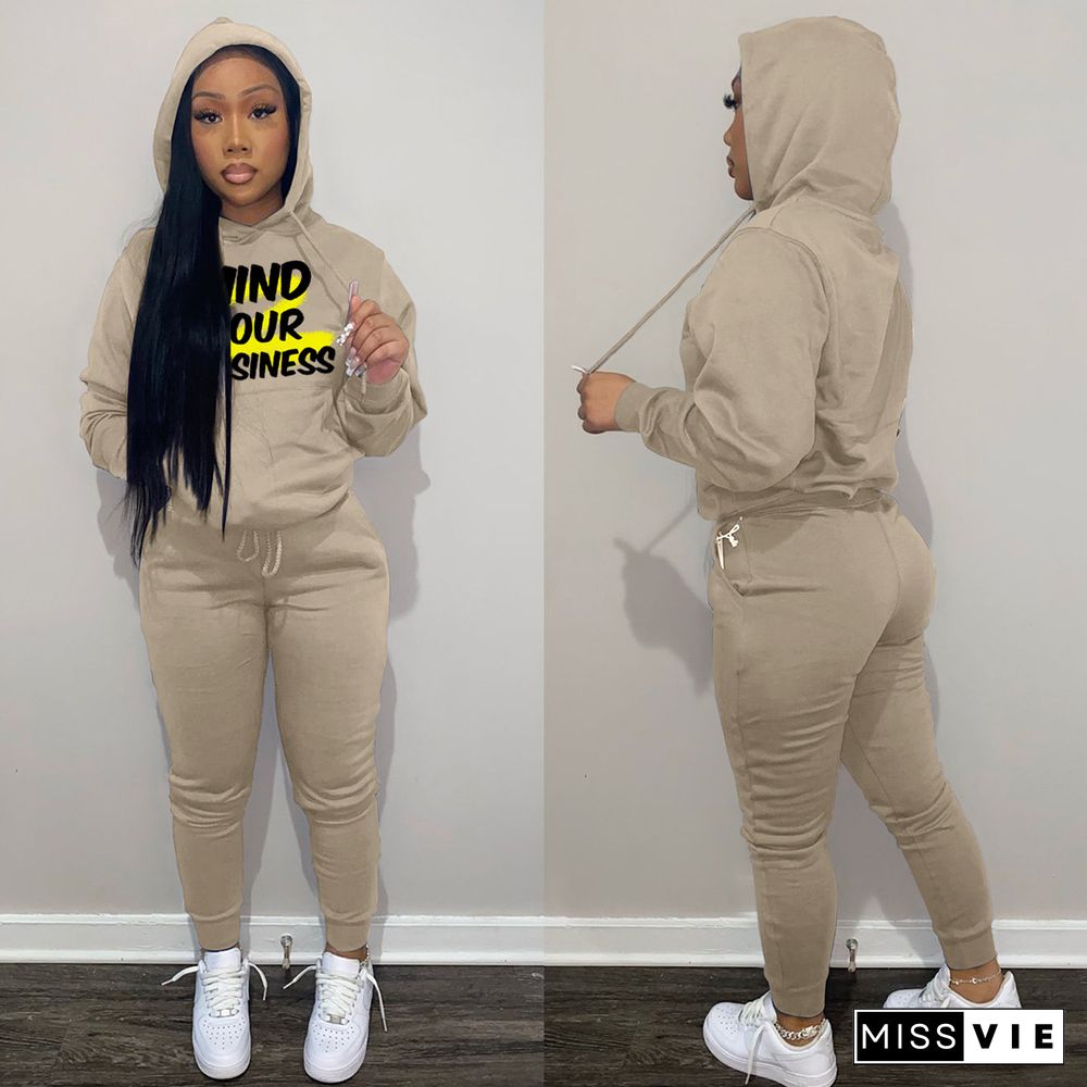 Letter Print Hooded Sweatshirts and Pants Sweatsuits