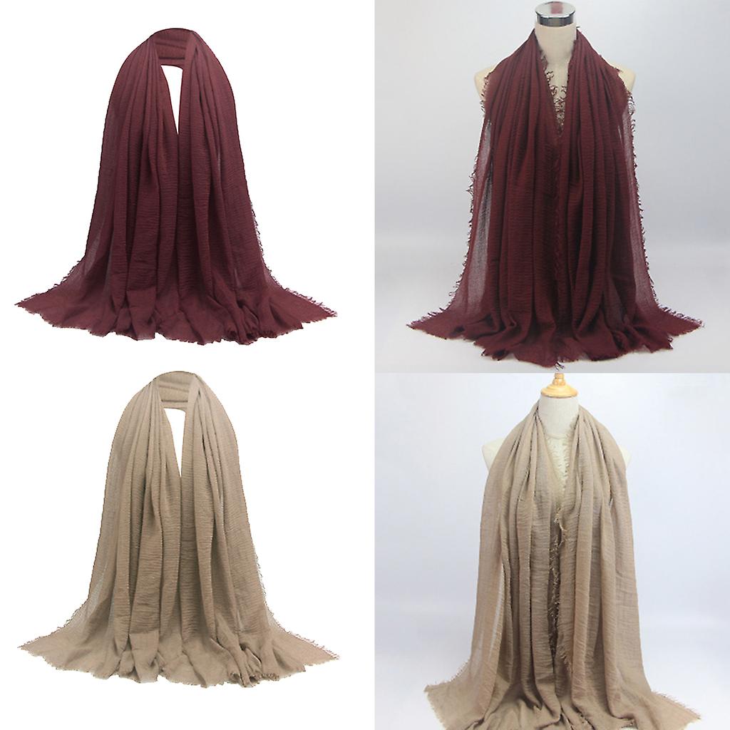 Women Wrinkle Scarf Crinkle Muslim Hijab Scarves Long Wrap Scarf Brown+red