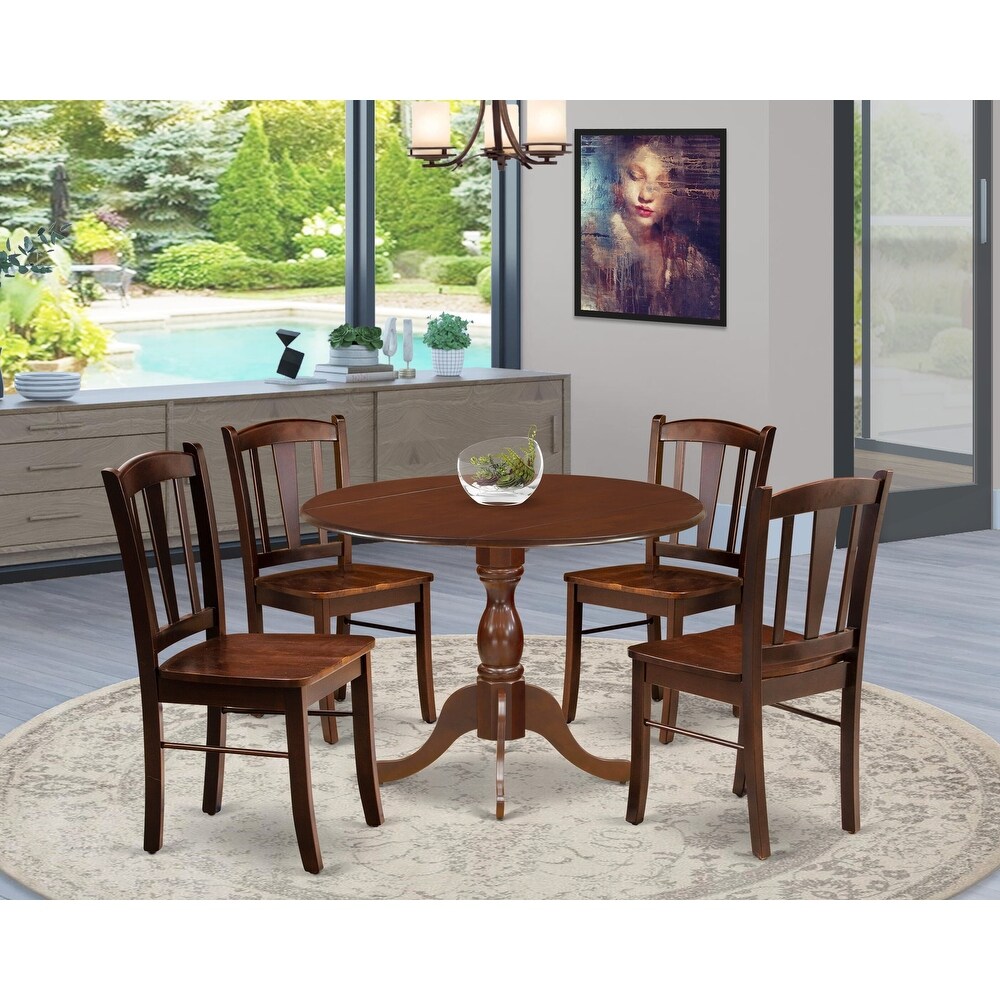 East West Furniture Dining Set Contains a Round Dining Table with Dropleaf and Kitchen Chairs  Mahogany (Pieces Option)