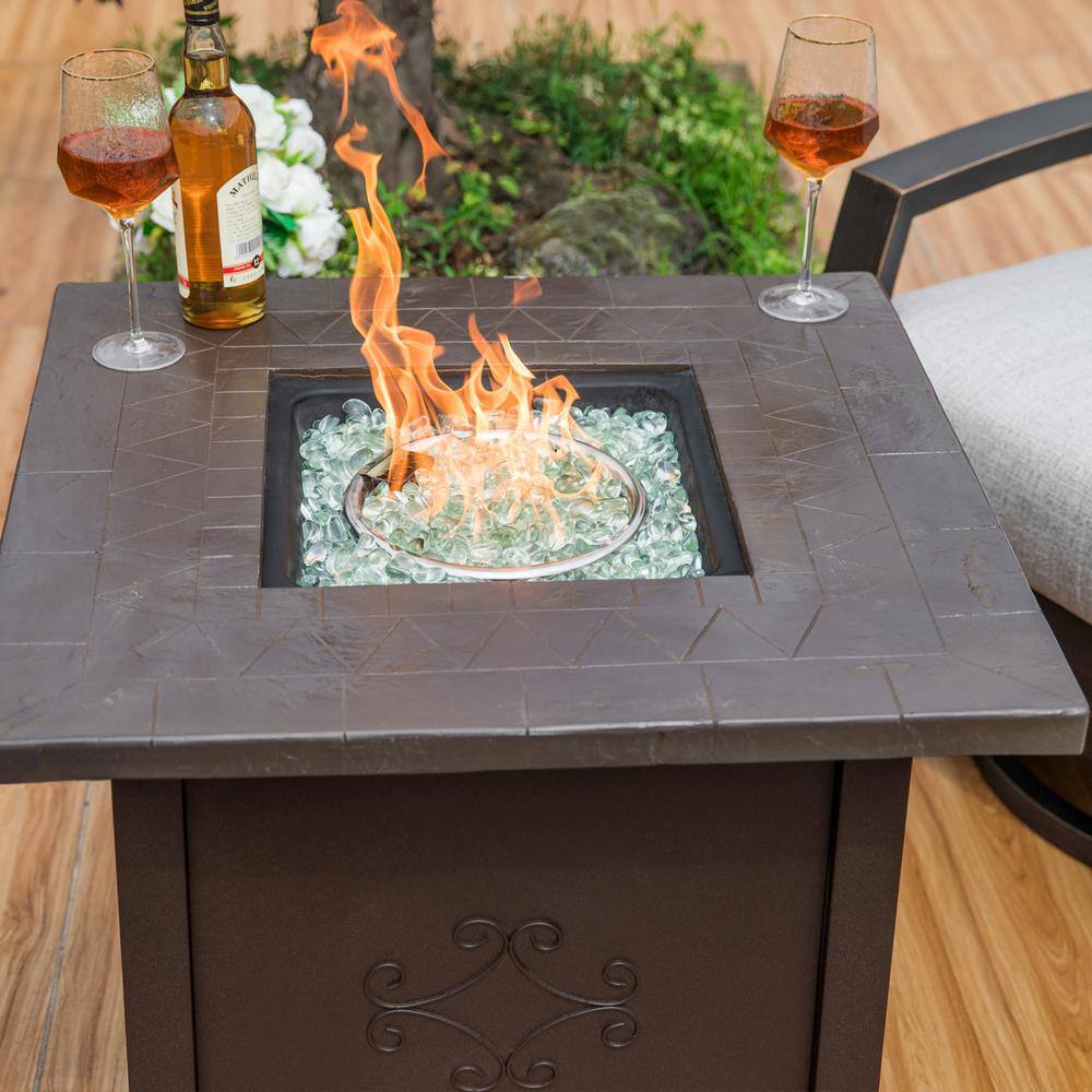 Nuu Garden 30 in. Square Outdoor Propane Gas Fire Pit Table with Cover with 50000 BTU AF006-C