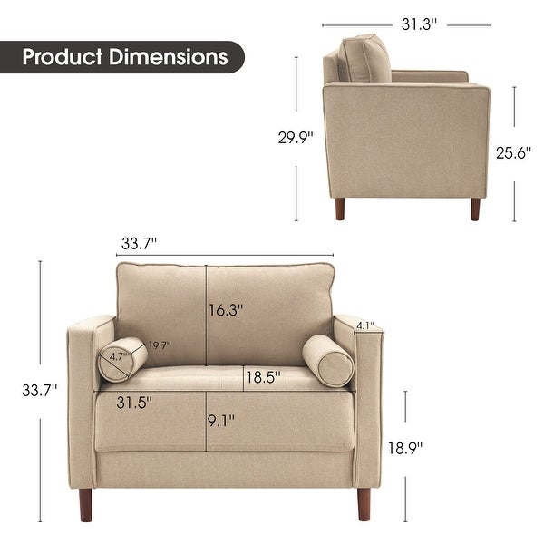 Mcombo Accent Chair， Linen Lounge Sofa Couch with Pillows， Large Club Armchair for Living Room Bedroom