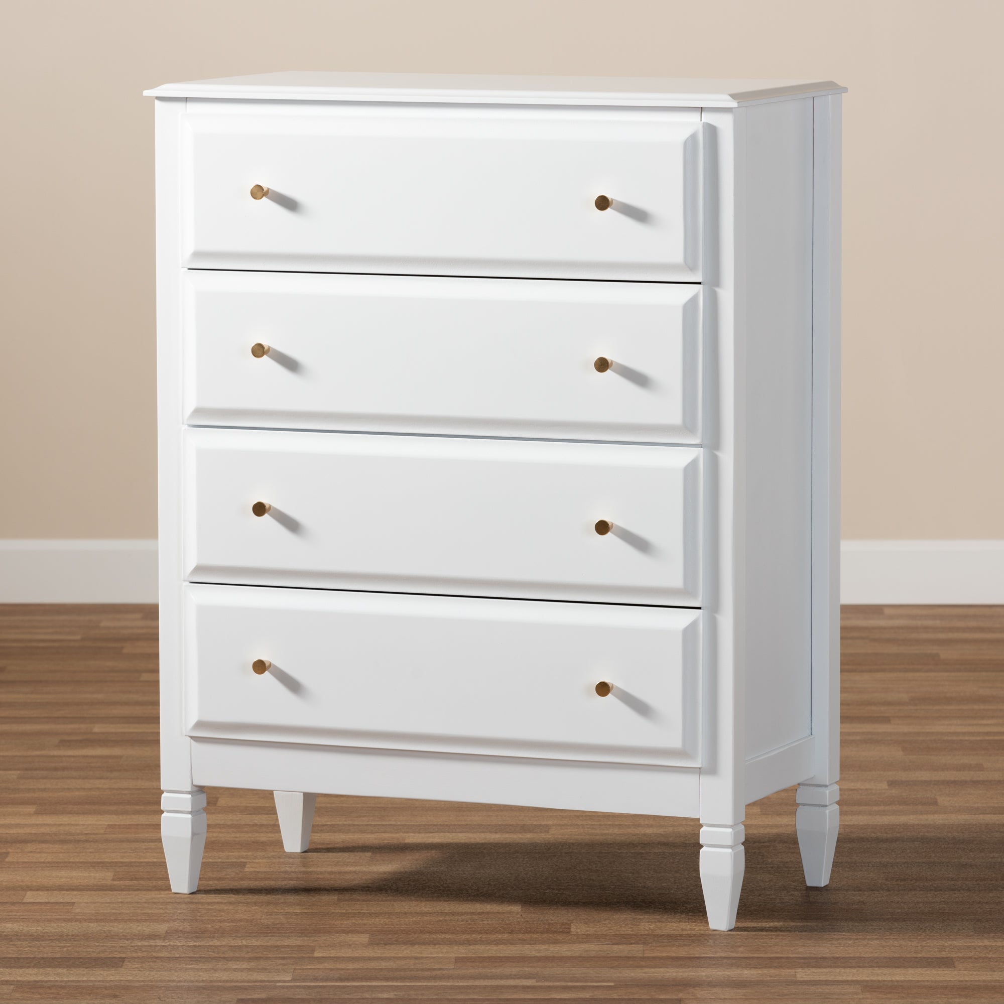 Baxton Studio Naomi Classic and Transitional White Finished Wood 4-Drawer Bedroom Chest