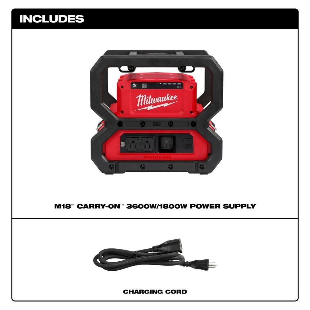 Milwaukee M18 CARRY ON 3600W/1800W Power Supply