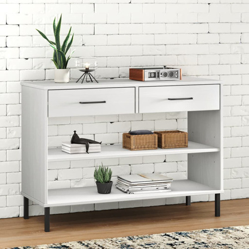 vidaXL Console Cabinet Buffet Table with Metal Legs White Solid Wood Pine OSLO   Transitional   Console Tables   by vidaXL LLC  Houzz