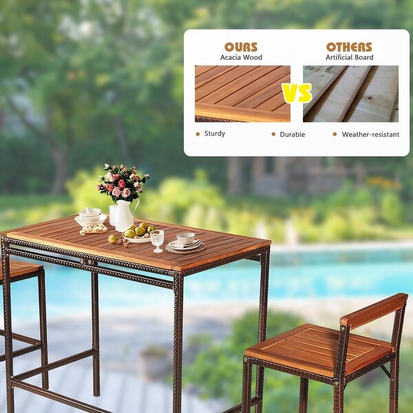 Gymax 3PCS Patio Bar Set Dining Set Outdoor Furniture Set w/ Wooden