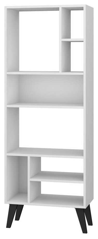 Warren Tall Bookcase 1.0  White With Black Feet   Midcentury   Bookcases   by GwG Outlet  Houzz