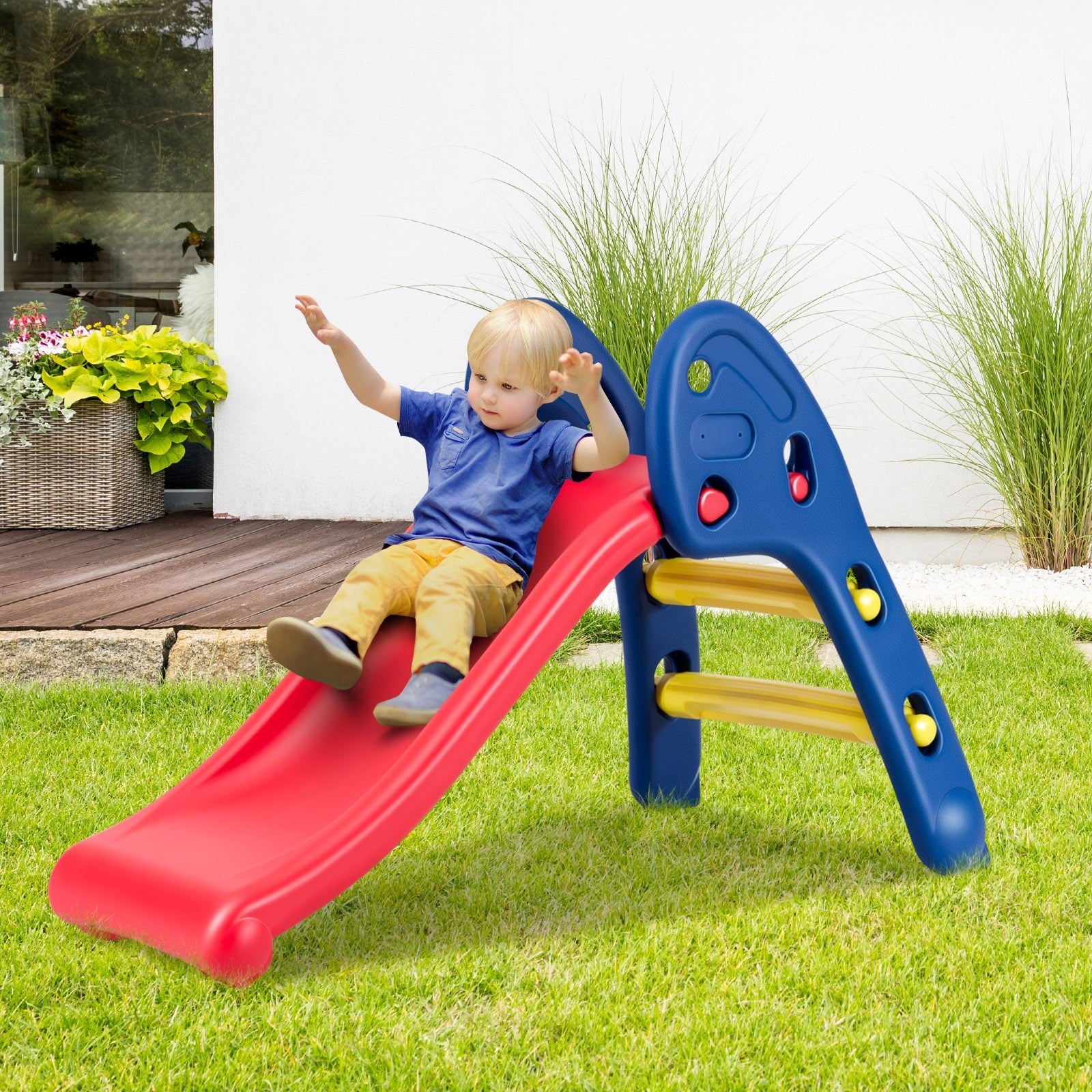 Joy Folding Slide, Indoor First Slide Plastic Play Slide Climber Kids (Ellipse Rail)