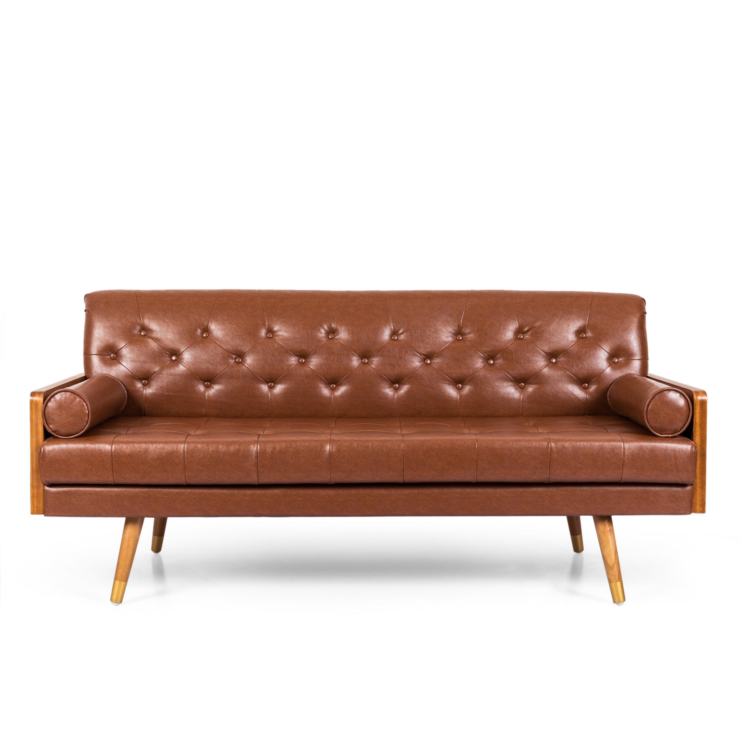 Nunzio Mid-Century Modern Tufted Sofa with Rolled Accent Pillows