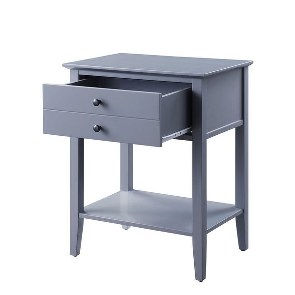 Grardor Side Table (USB Charging Dock) with 1 Drawer and 1 Open Compartment， Gray