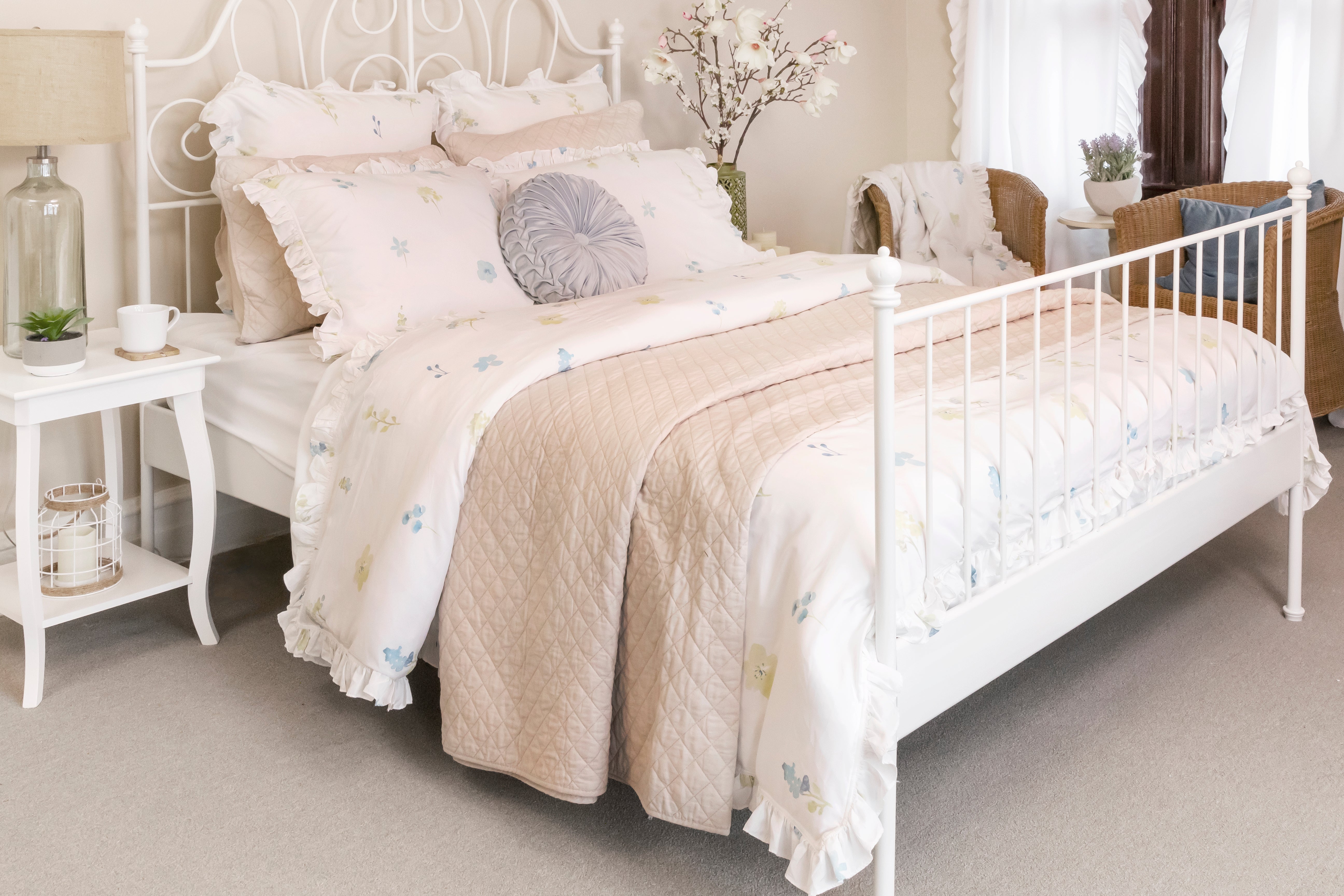 Bedding Bundle: Livia Flora Silver-Infused Comforter Set + Ava Diamond Quilt Set