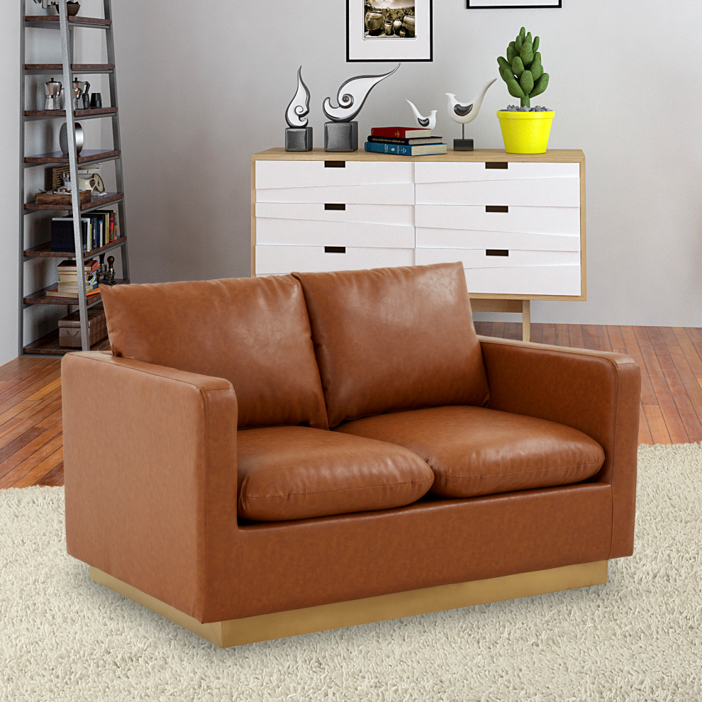 LeisureMod Nervo Modern Leather Loveseat With Gold Base   Contemporary   Loveseats   by LeisureMod  Houzz