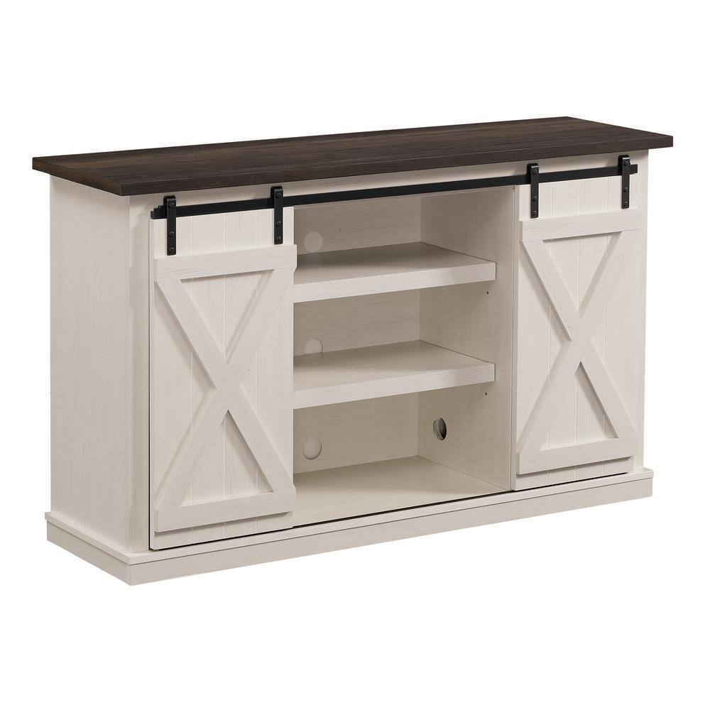 Bell'O Cottonwood 54 in. Sargent Oak and Cream Wood TV Stand Fits TVs Up to 60 in. with Storage Doors TC54-6127-TPG03